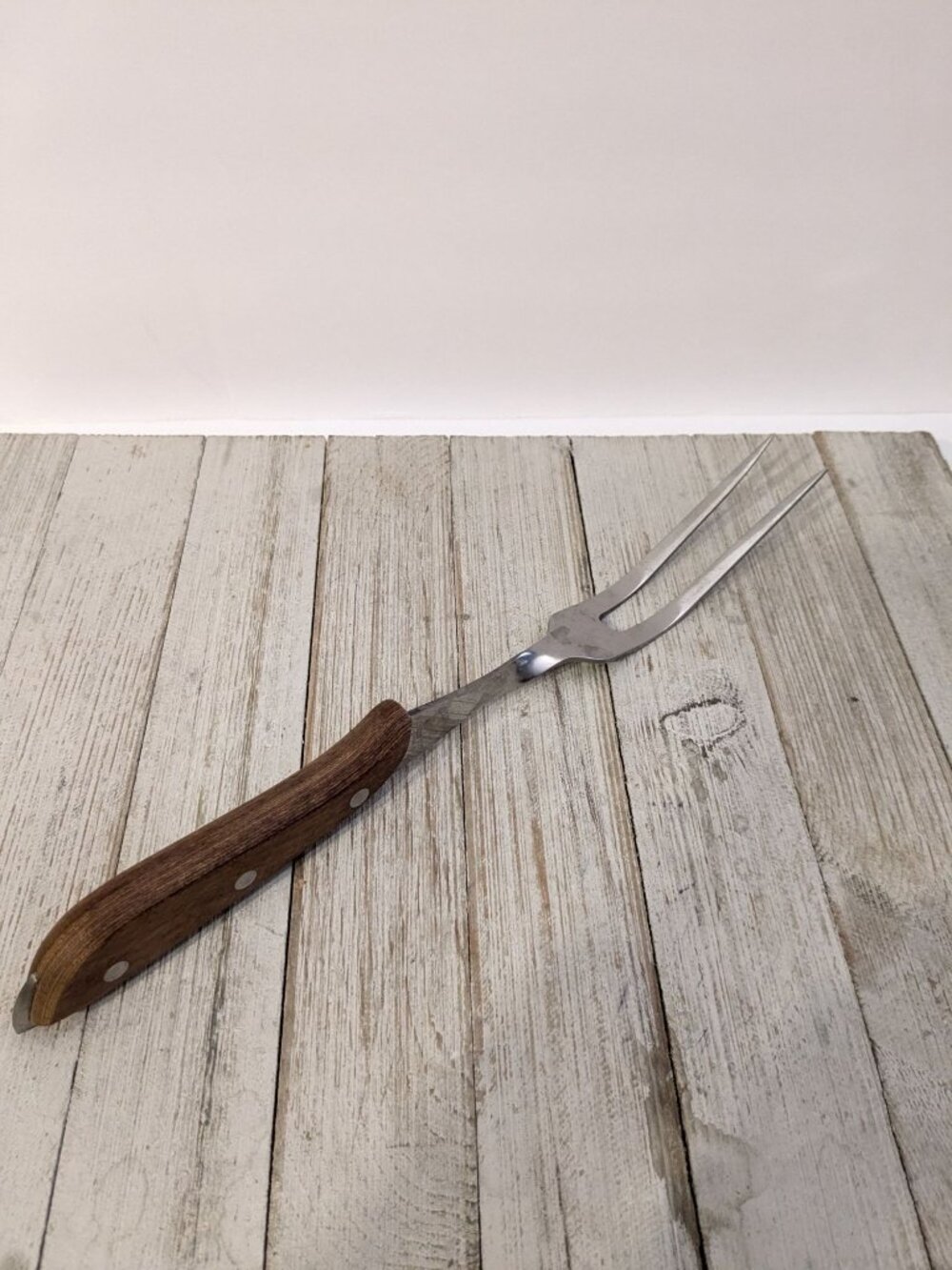 Vintage Twisted Meat Carving Fork #1 Stainless Wooden Handle JAPAN 12"